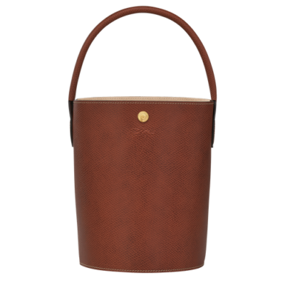 Sac seau Le Pliage Cuir de Longchamp, Brun