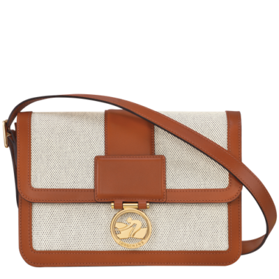 Box-Trot, Longchamp, sac toile porté travers M cognac