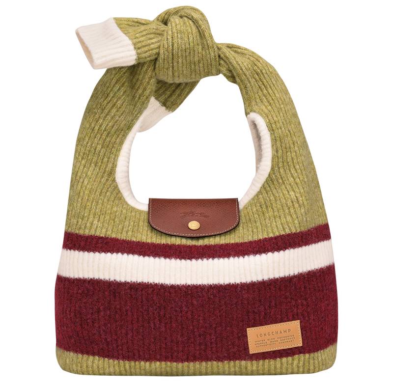 Longchamp Le Pliage Collection Maille sac porté épaule pistache/bordeaux Longchamp Le Pliage Collection Maille sac porté épaule pistache/bordeaux